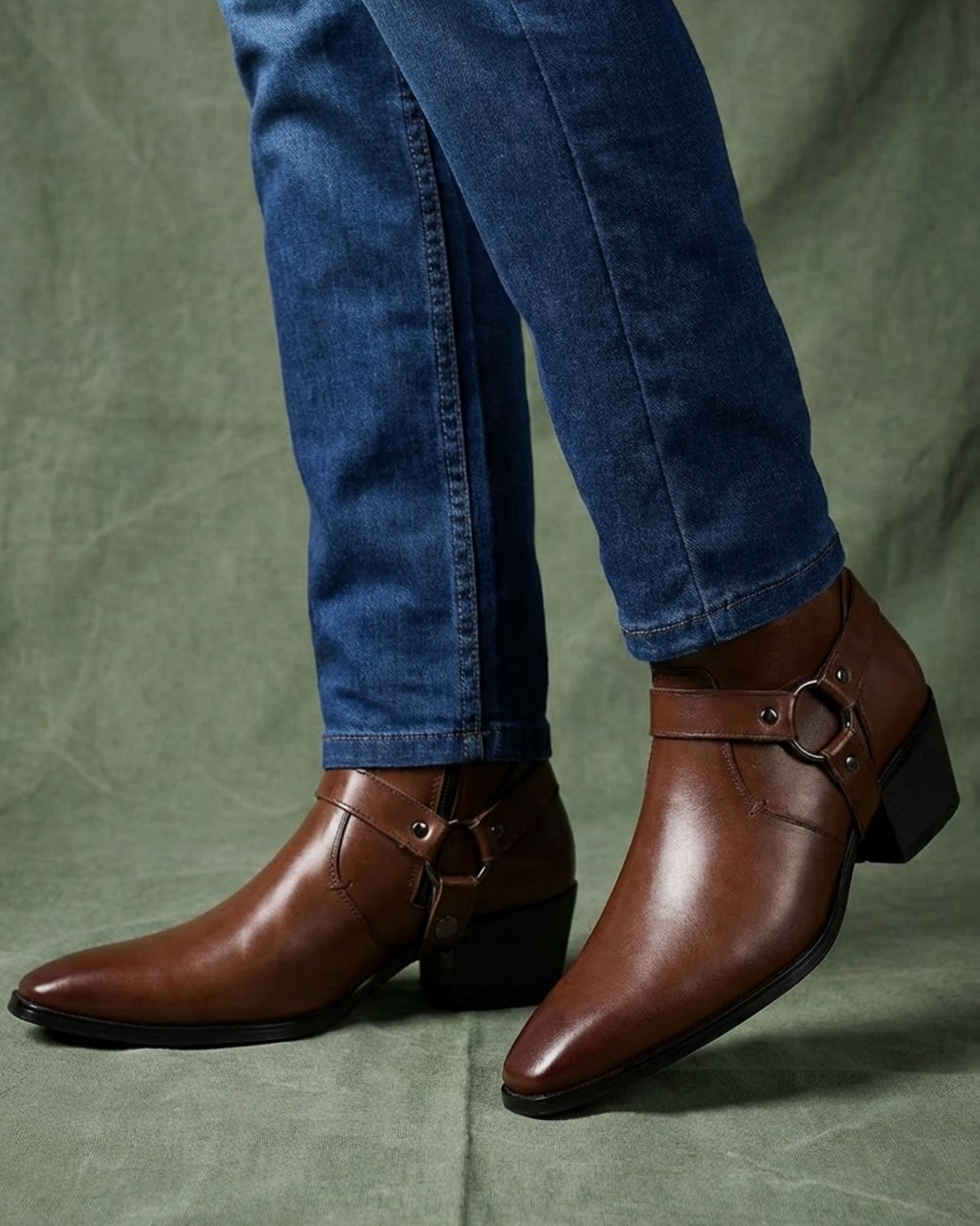Kacob | Men's Harness Boots – Pointed Toe Zip Ankle Boots