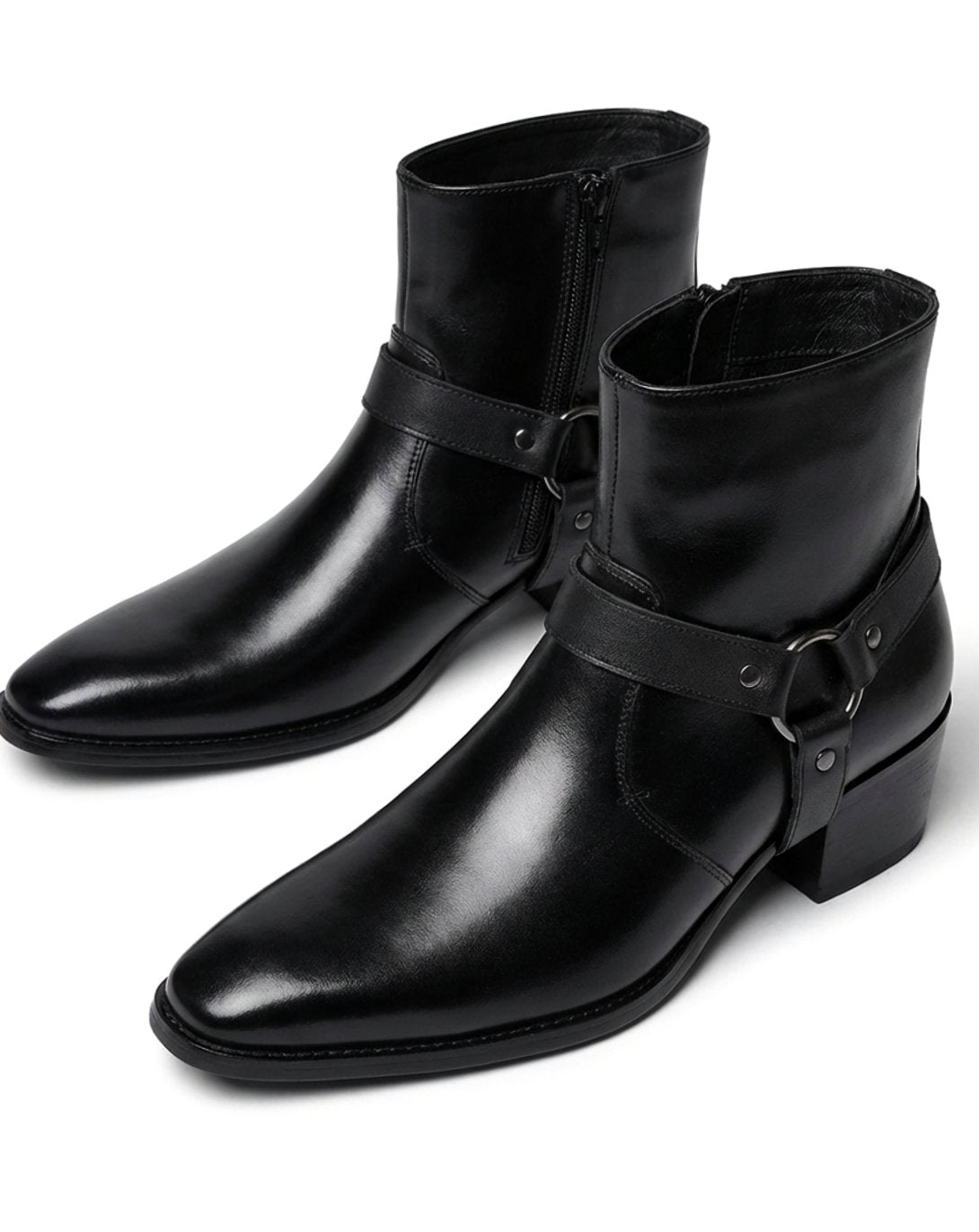 Kacob | Men's Harness Boots – Pointed Toe Zip Ankle Boots