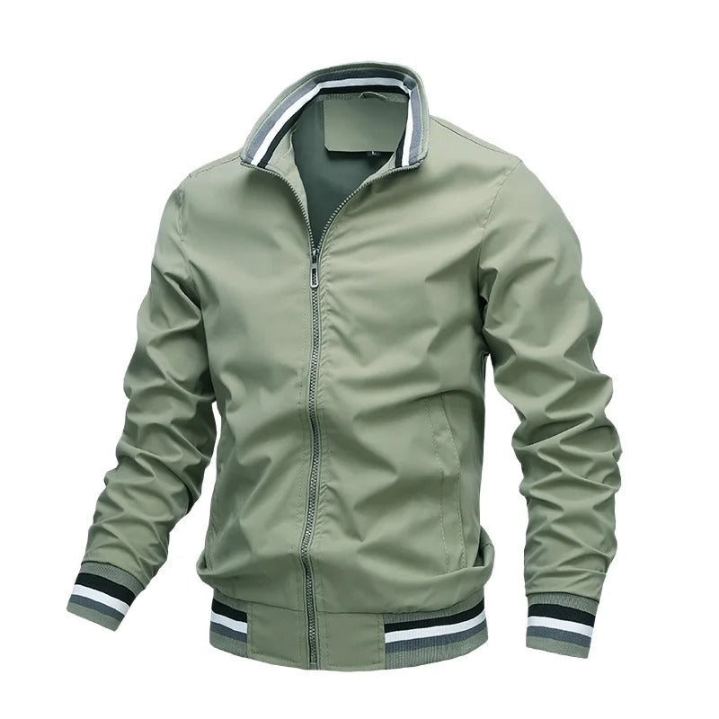 Kacob | Men's Harrington Jacket – Striped Collar Zip Up Bomber