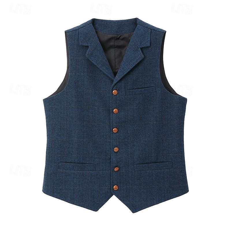 Kacob | Men's Herringbone Waistcoat – Notch Lapel Single Breasted Vest