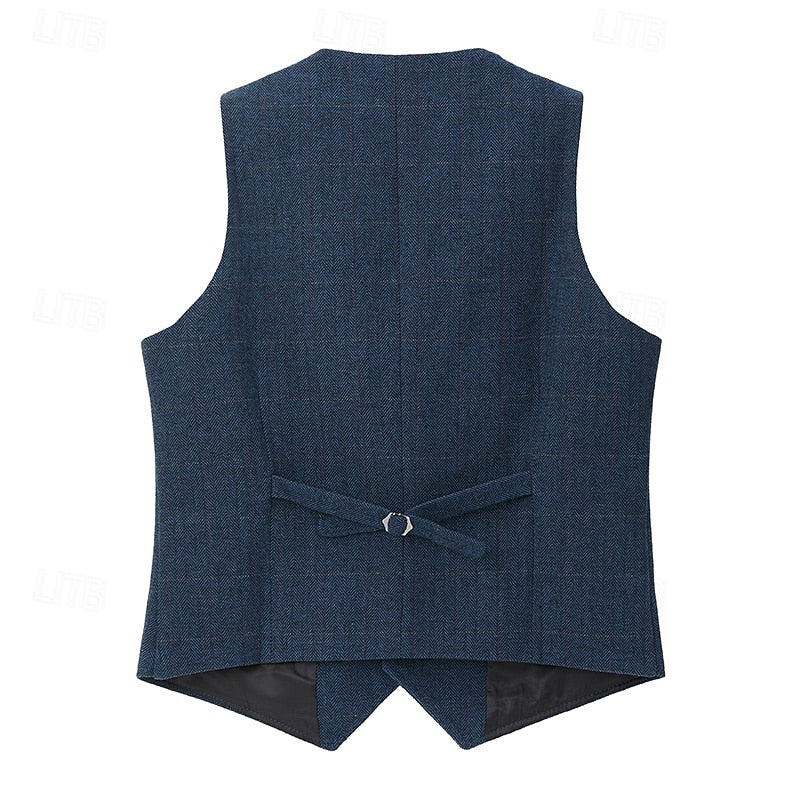 Kacob | Men's Herringbone Waistcoat – Notch Lapel Single Breasted Vest