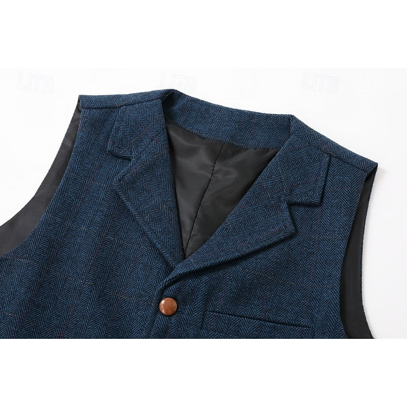 Kacob | Men's Herringbone Waistcoat – Notch Lapel Single Breasted Vest
