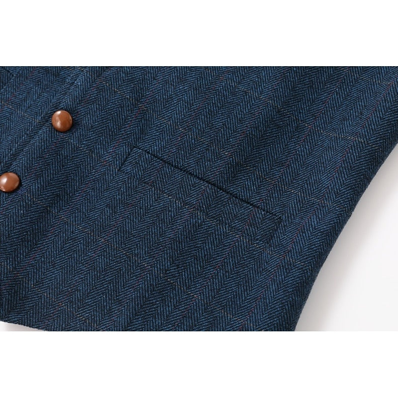 Kacob | Men's Herringbone Waistcoat – Notch Lapel Single Breasted Vest