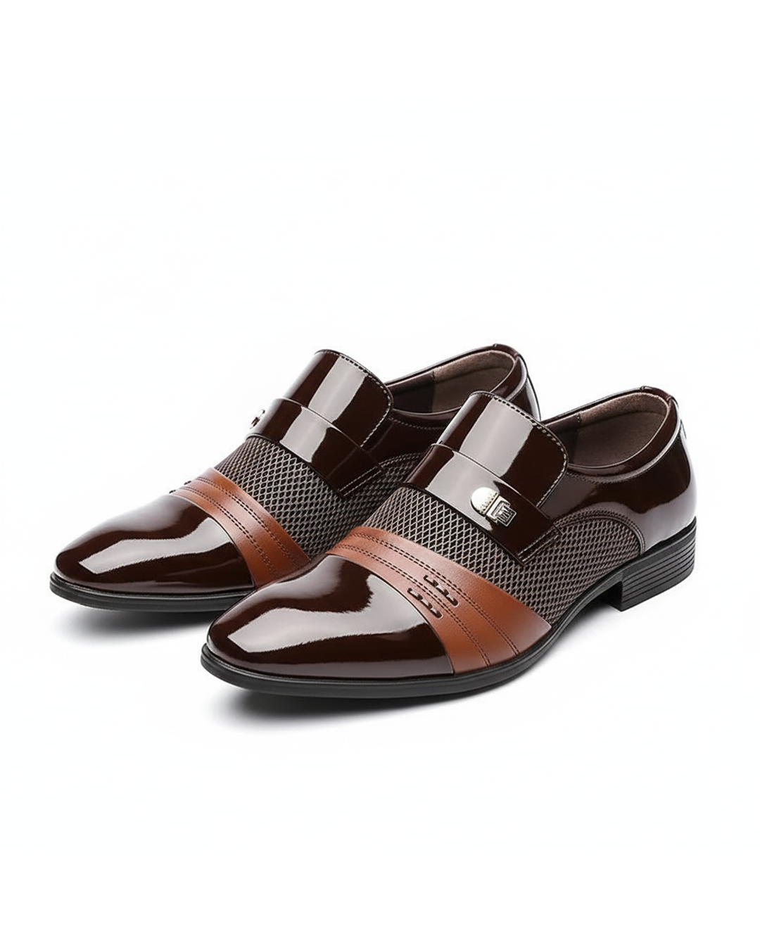 Men's High-Shine Slip-On Dress Shoes – Mesh Panel Formal Loafers