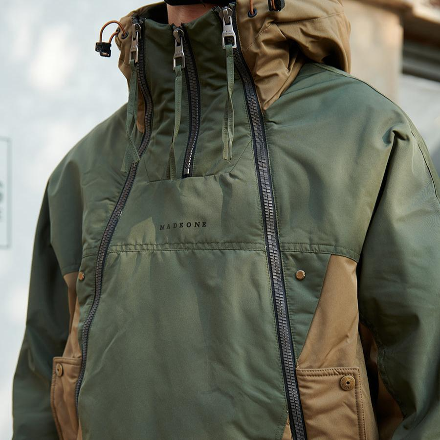 Men's Hooded Colour Block Utility Jacket – Double Zip Streetwear Jacket