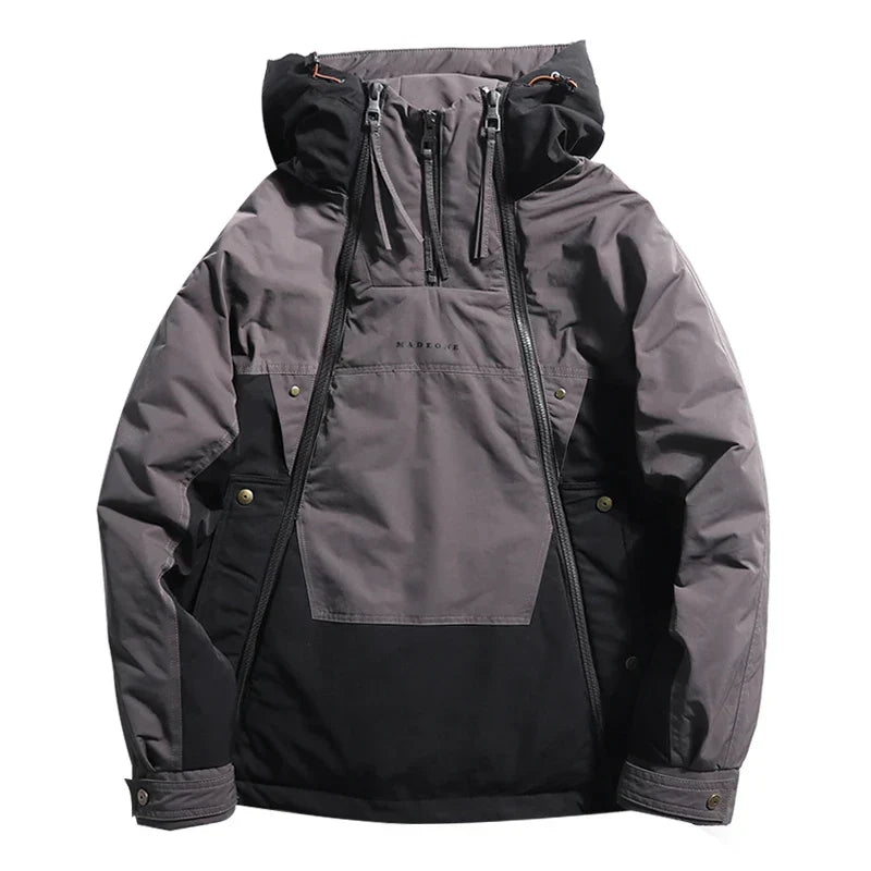 Men's Hooded Colour Block Utility Jacket – Double Zip Streetwear Jacket