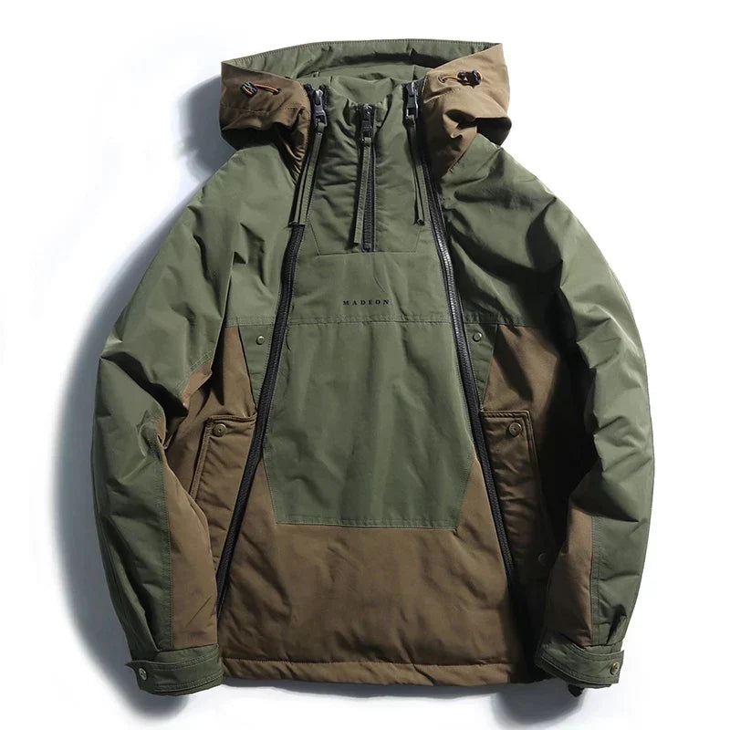Men's Hooded Colour Block Utility Jacket – Double Zip Streetwear Jacket