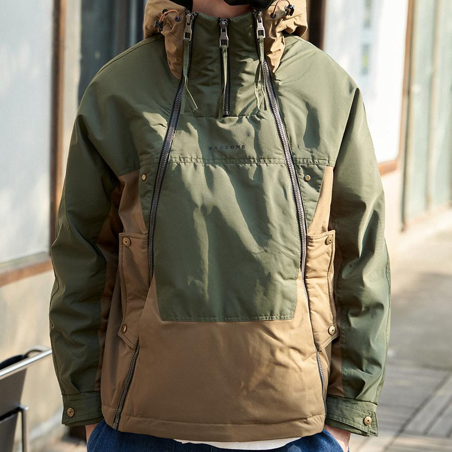 Men's Hooded Colour Block Utility Jacket – Double Zip Streetwear Jacket