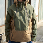 Men's Hooded Colour Block Utility Jacket – Double Zip Streetwear Jacket