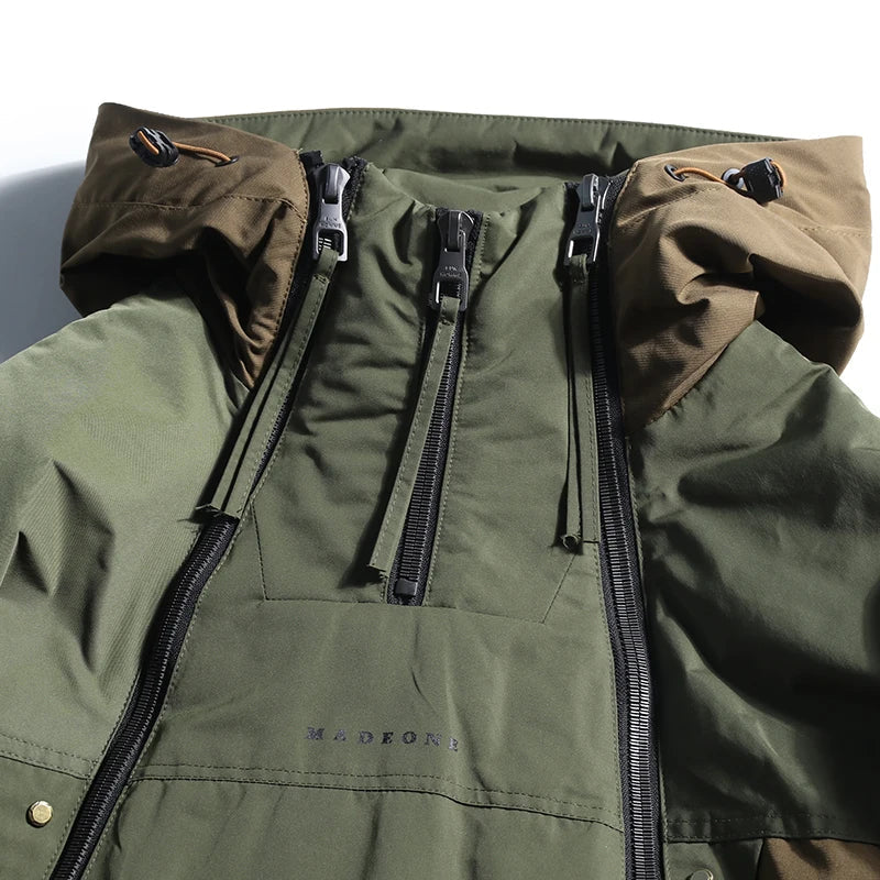 Men's Hooded Colour Block Utility Jacket – Double Zip Streetwear Jacket