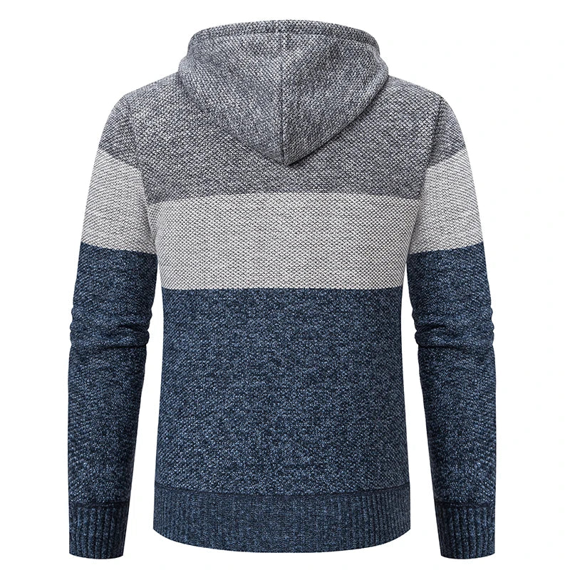 Kacob | Men's Hooded Knit Jacket – Colour Block Zip Up Cardigan Hoodie