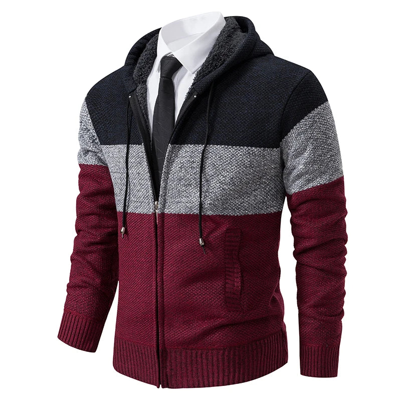 Kacob | Men's Hooded Knit Jacket – Colour Block Zip Up Cardigan Hoodie