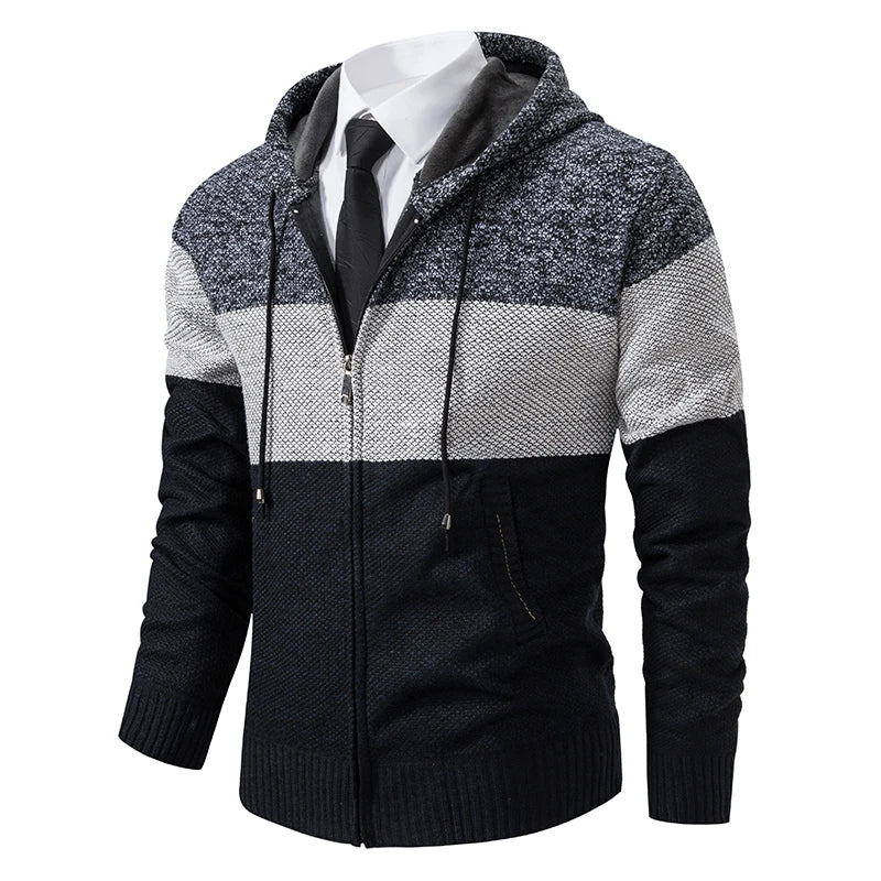 Kacob | Men's Hooded Knit Jacket – Colour Block Zip Up Cardigan Hoodie
