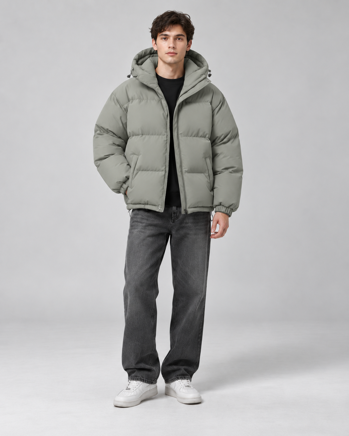 Men's Hooded Puffer Jacket – Relaxed Fit Quilted Winter Jacket with Drawcord Hem