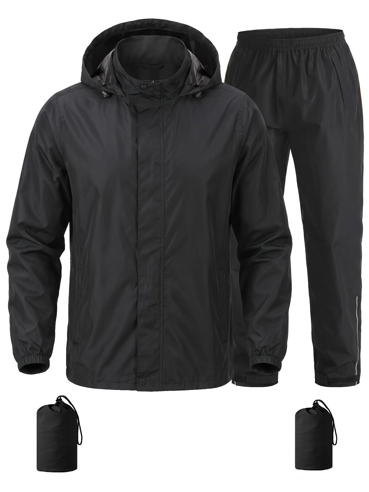 Men's Hooded Rain Jacket and Trousers Set – Two Piece Packable Rain Suit