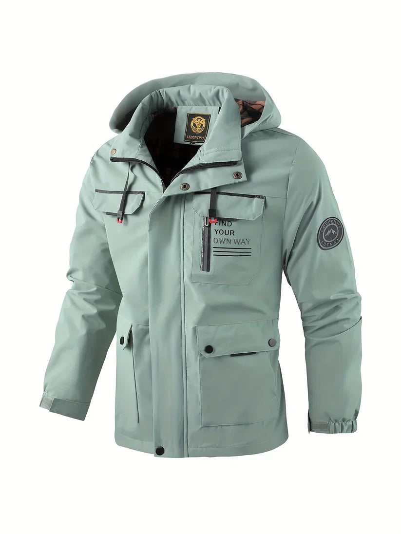 Men's Hooded Winter Jacket – Multi-Pocket Zip Front Outdoor Jacket