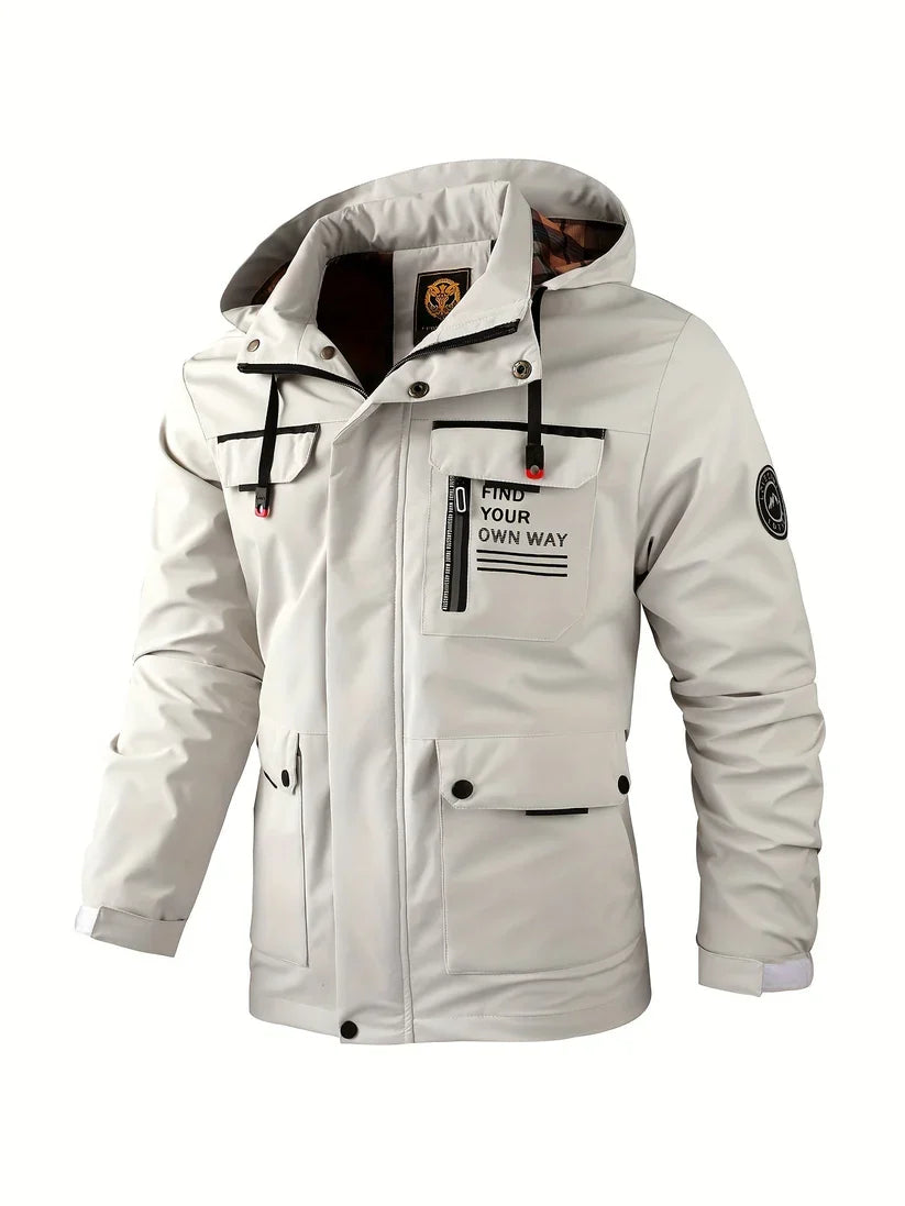 Men's Hooded Winter Jacket – Multi-Pocket Zip Front Outdoor Jacket