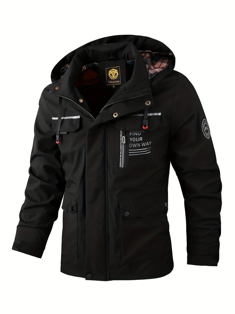 Men's Hooded Winter Jacket – Multi-Pocket Zip Front Outdoor Jacket