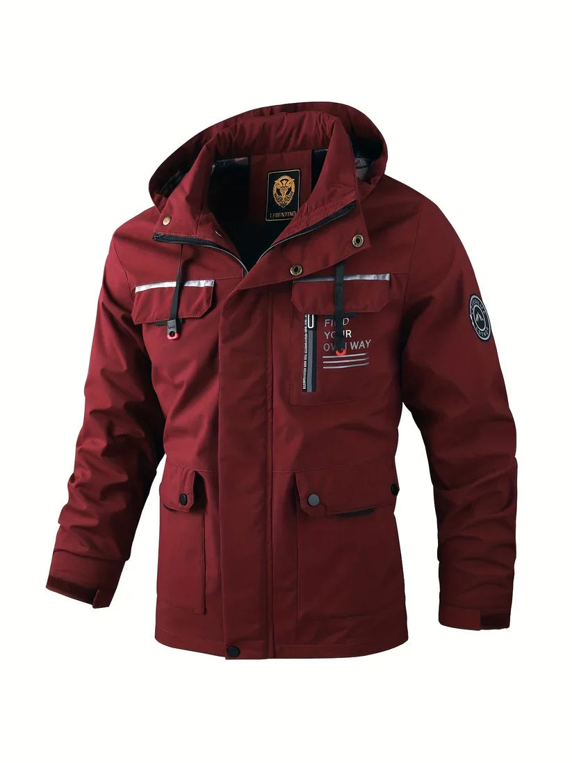 Men's Hooded Winter Jacket – Multi-Pocket Zip Front Outdoor Jacket
