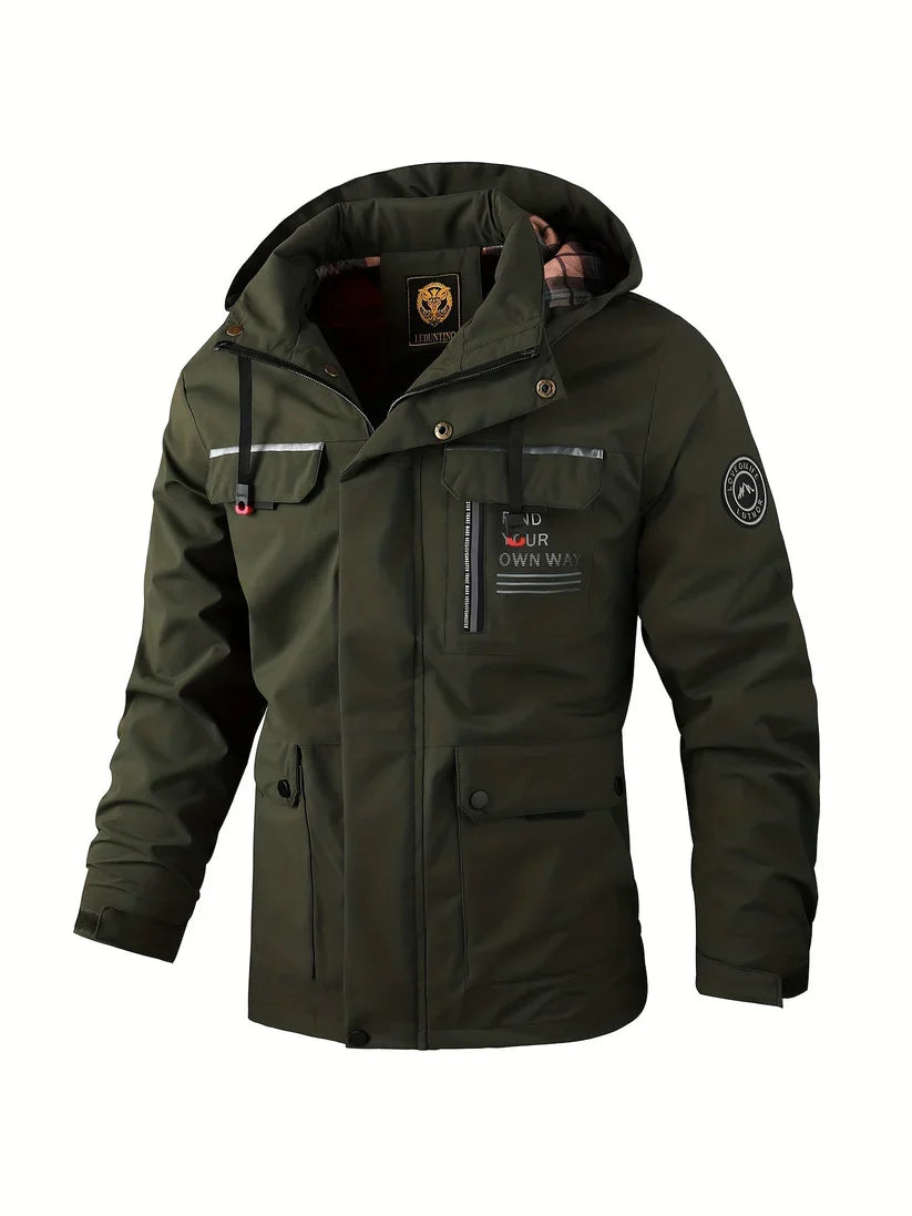 Men's Hooded Winter Jacket – Multi-Pocket Zip Front Outdoor Jacket