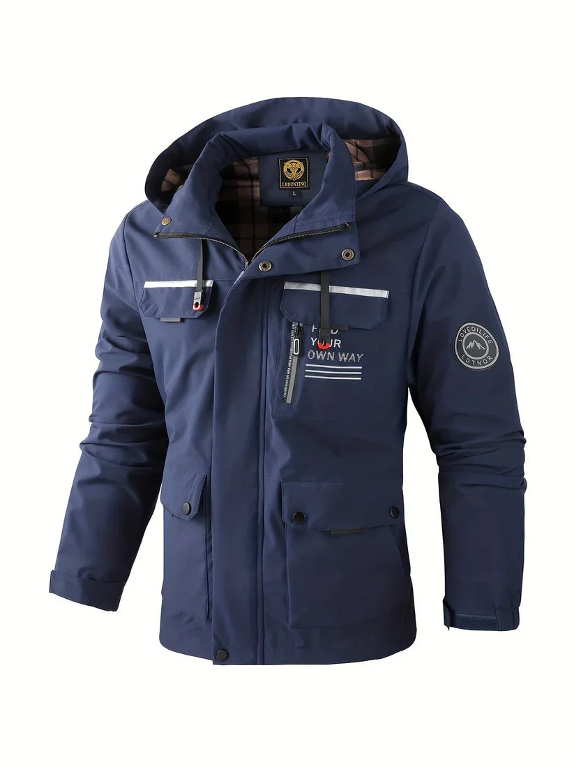 Men's Hooded Winter Jacket – Multi-Pocket Zip Front Outdoor Jacket