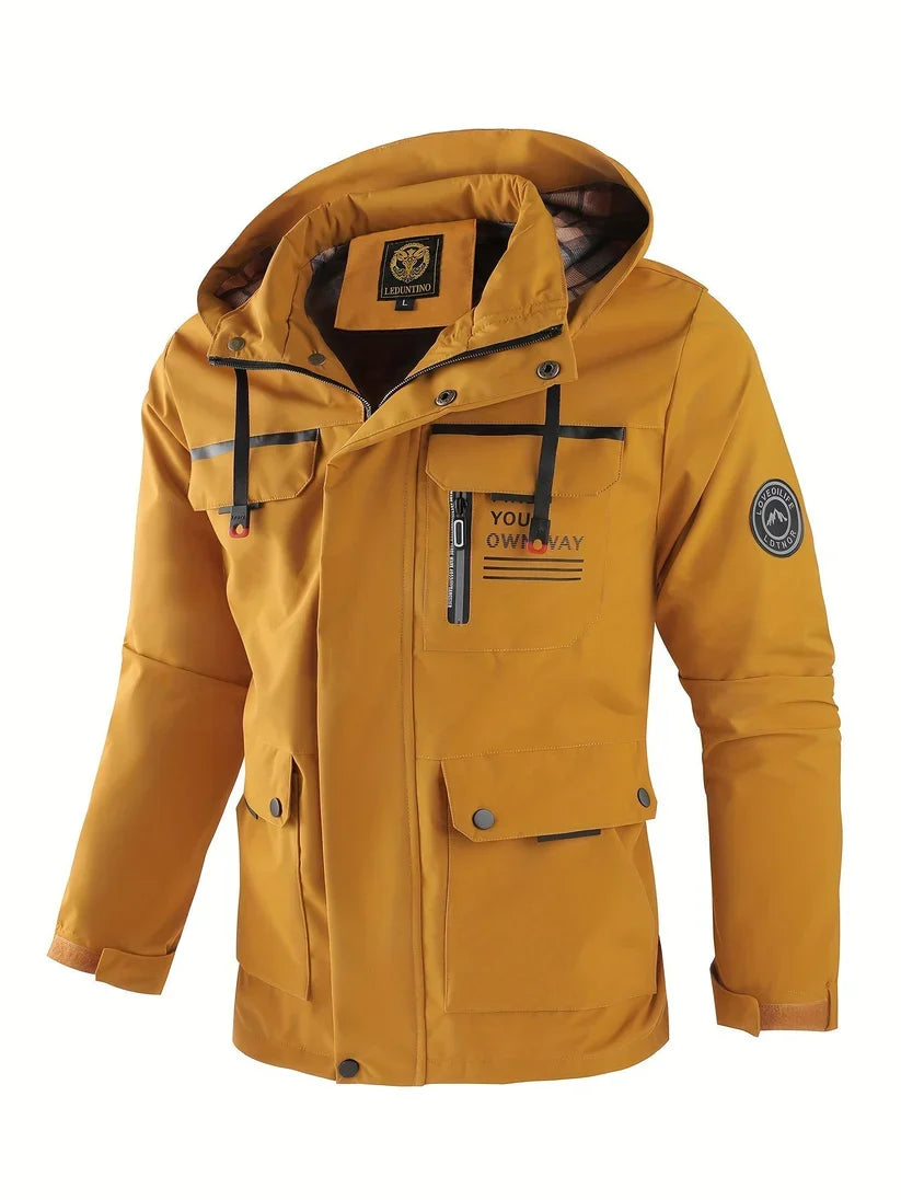 Men's Hooded Winter Jacket – Multi-Pocket Zip Front Outdoor Jacket