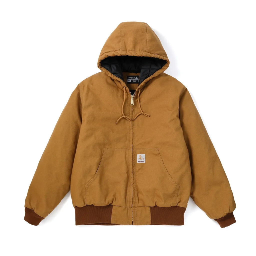 Men's Hooded Workwear Jacket – Quilted Lined Oversized Utility Jacket
