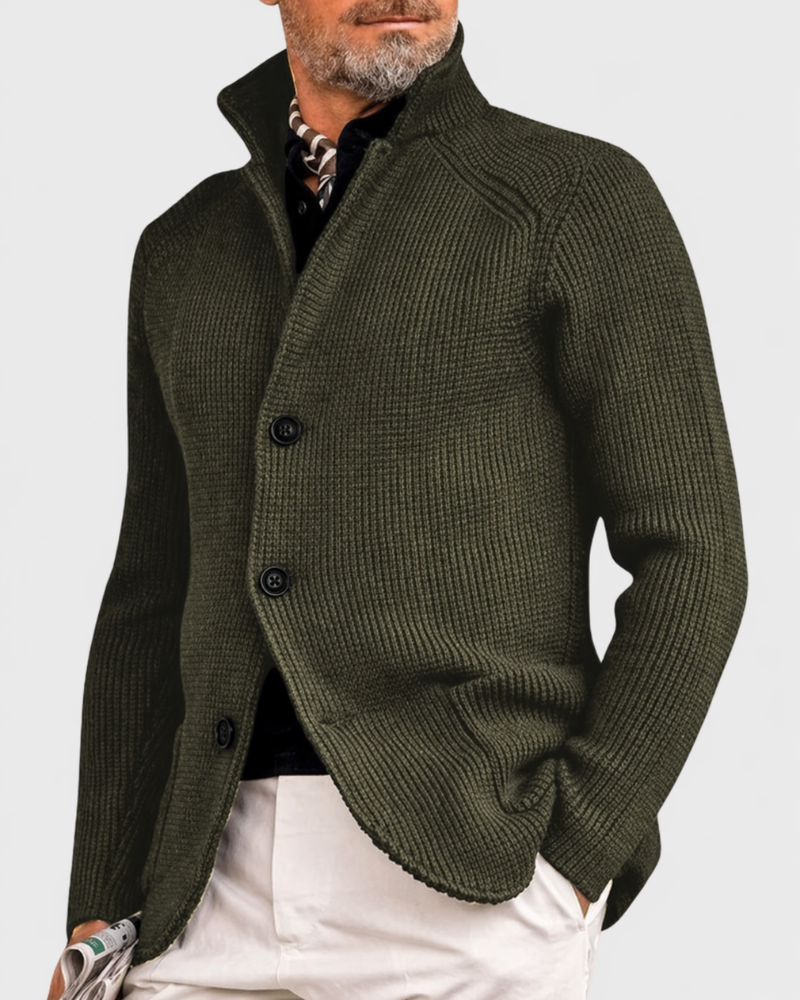 Kacob | Men's Knitted Blazer Cardigan – Stand Collar Button Knit Jacket