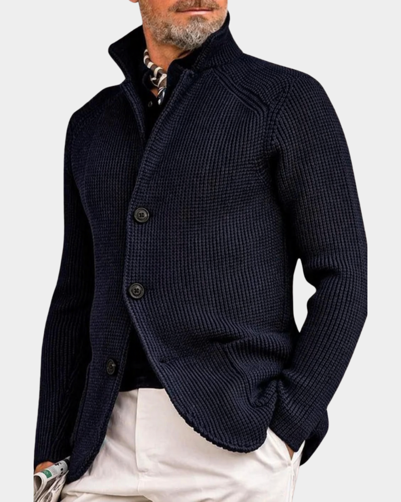 Kacob | Men's Knitted Blazer Cardigan – Stand Collar Button Knit Jacket