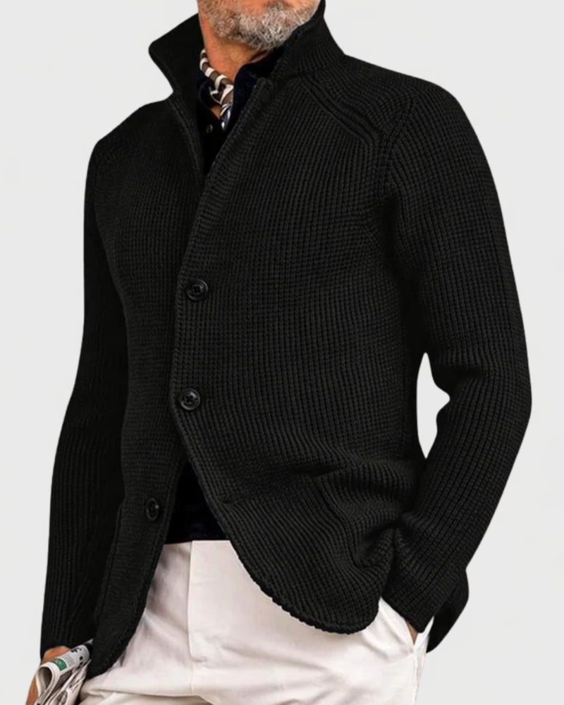 Kacob | Men's Knitted Blazer Cardigan – Stand Collar Button Knit Jacket