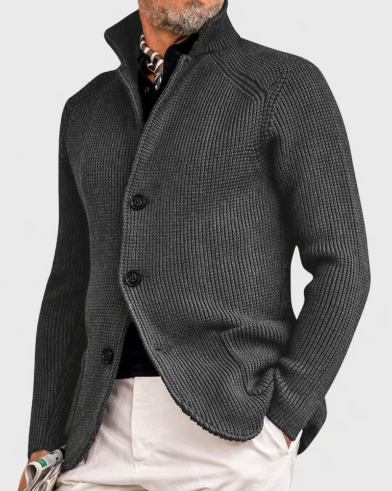 Kacob | Men's Knitted Blazer Cardigan – Stand Collar Button Knit Jacket