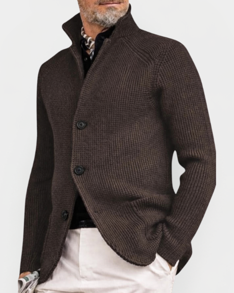 Kacob | Men's Knitted Blazer Cardigan – Stand Collar Button Knit Jacket