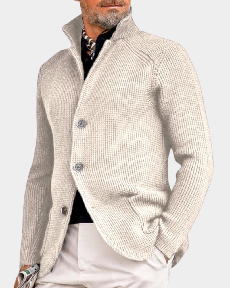 Kacob | Men's Knitted Blazer Cardigan – Stand Collar Button Knit Jacket