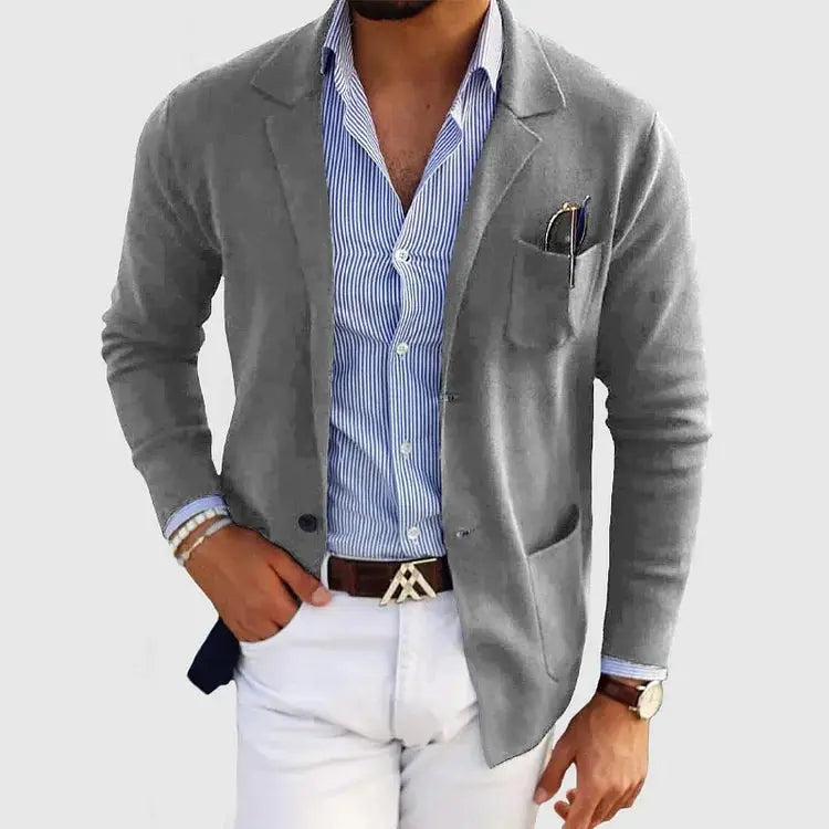 Kacob | Men's Knitted Blazer Jacket – Notch Lapel Smart Jacket