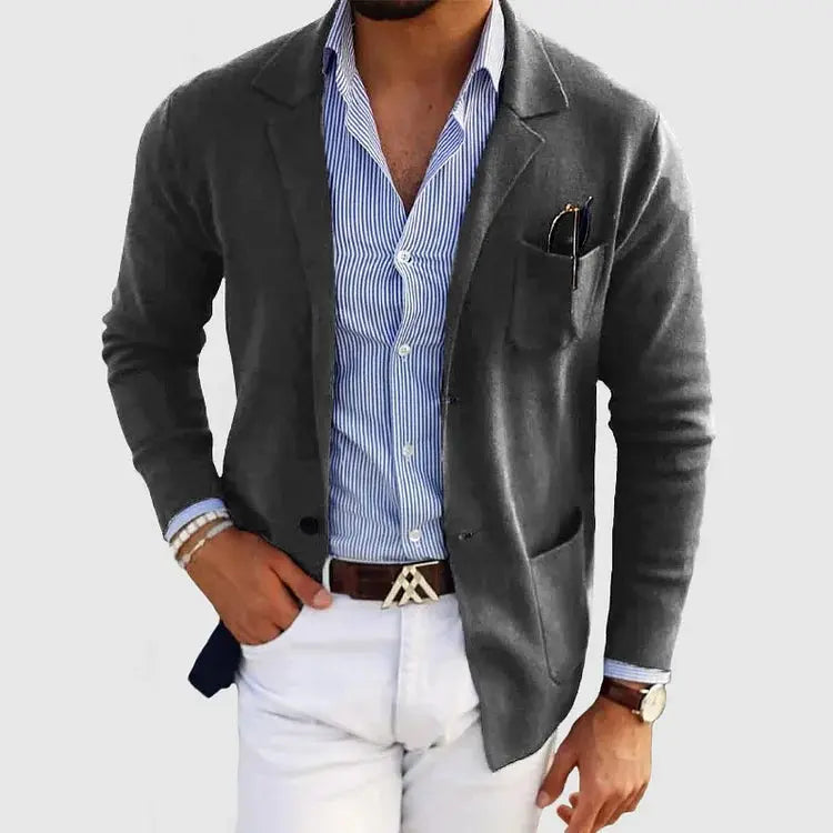 Kacob | Men's Knitted Blazer Jacket – Notch Lapel Smart Jacket