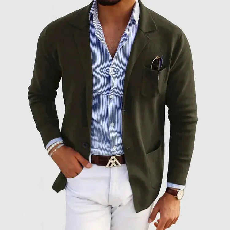 Kacob | Men's Knitted Blazer Jacket – Notch Lapel Smart Jacket