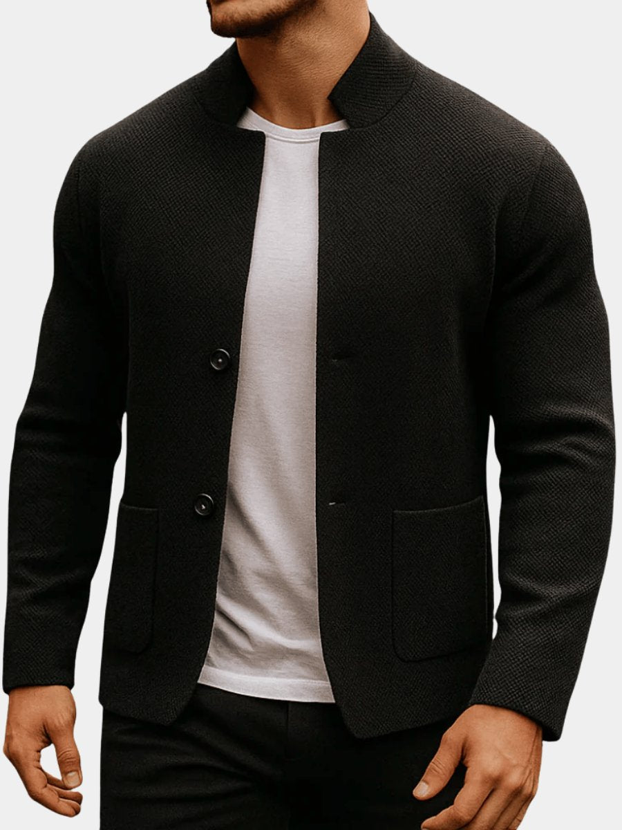 Kacob | Men's Knitted Mandarin Collar Relaxed Blazer – Smart Casual Jacket