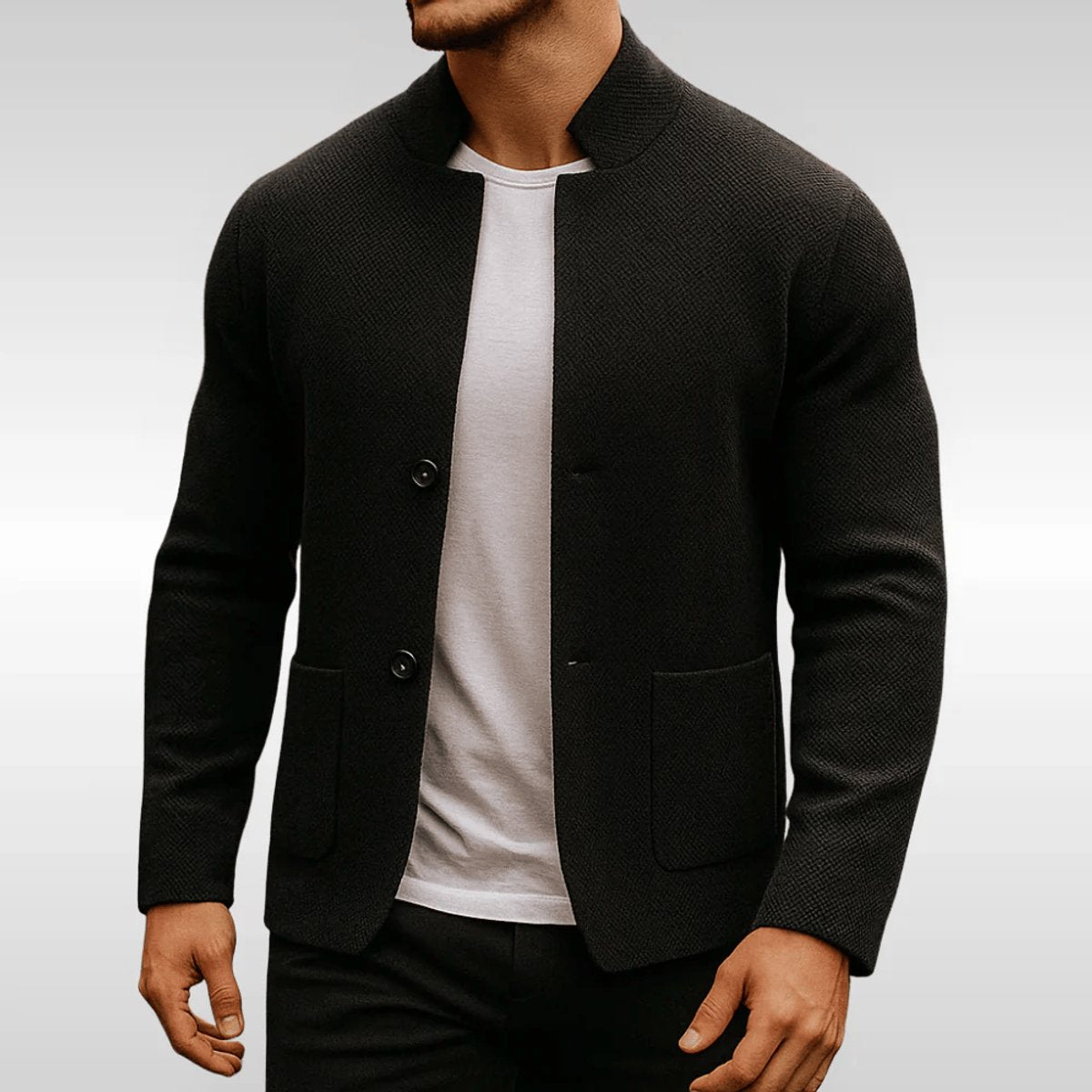 Kacob | Men's Knitted Mandarin Collar Relaxed Blazer – Smart Casual Jacket