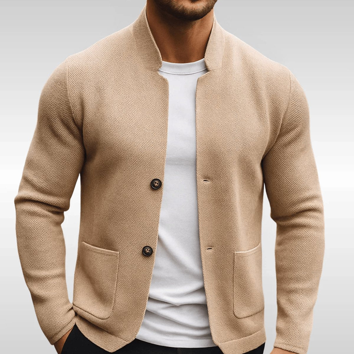Kacob | Men's Knitted Mandarin Collar Relaxed Blazer – Smart Casual Jacket