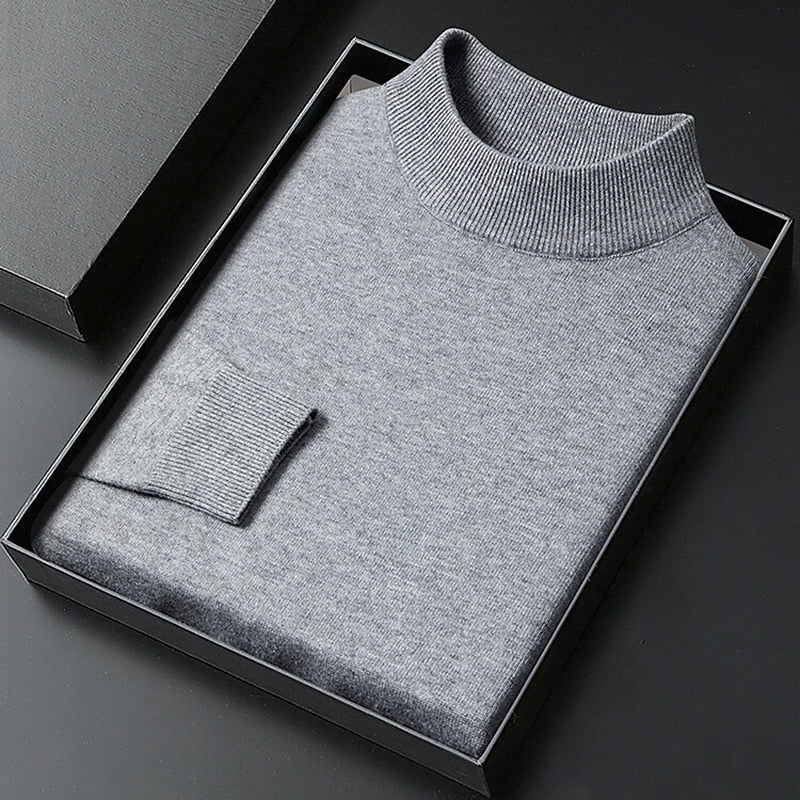 Men's Knitted Mock Neck Jumper – Regular Fit Fine Knit Pullover