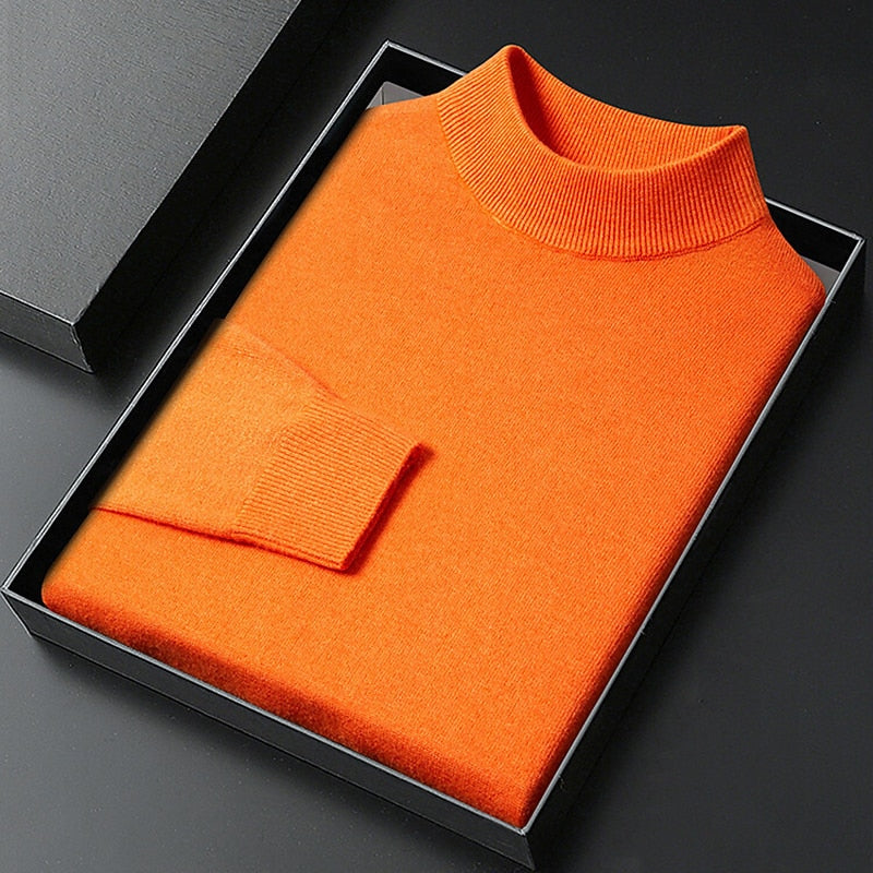 Men's Knitted Mock Neck Jumper – Regular Fit Fine Knit Pullover