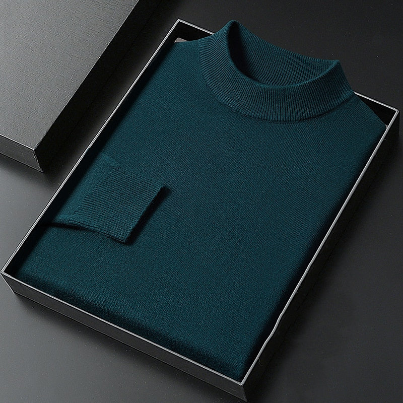 Men's Knitted Mock Neck Jumper – Regular Fit Fine Knit Pullover
