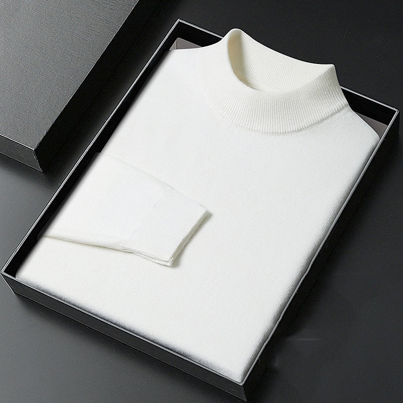 Men's Knitted Mock Neck Jumper – Regular Fit Fine Knit Pullover