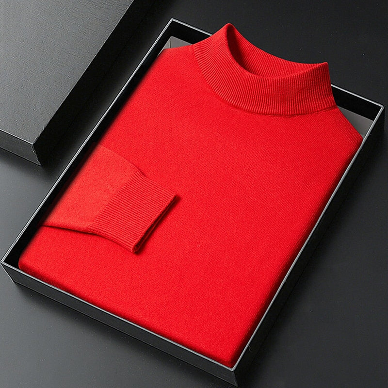 Men's Knitted Mock Neck Jumper – Regular Fit Fine Knit Pullover