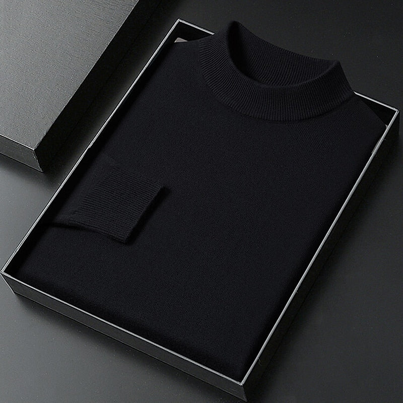 Men's Knitted Mock Neck Jumper – Regular Fit Fine Knit Pullover