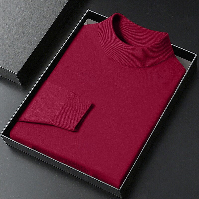 Men's Knitted Mock Neck Jumper – Regular Fit Fine Knit Pullover