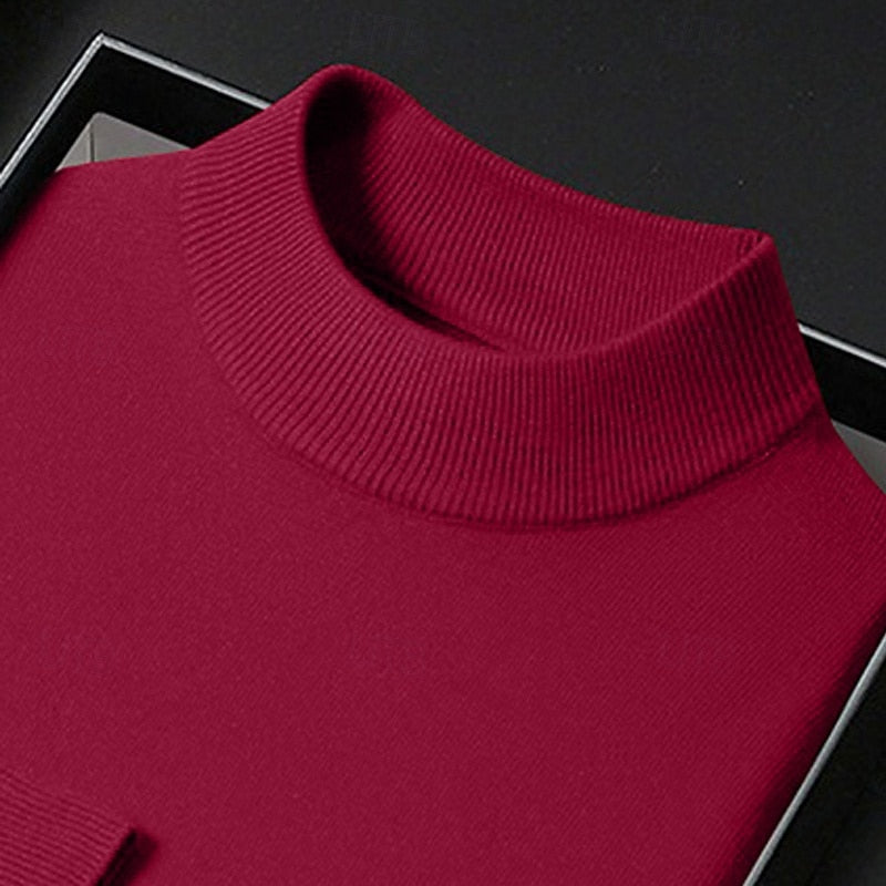 Men's Knitted Mock Neck Jumper – Regular Fit Fine Knit Pullover