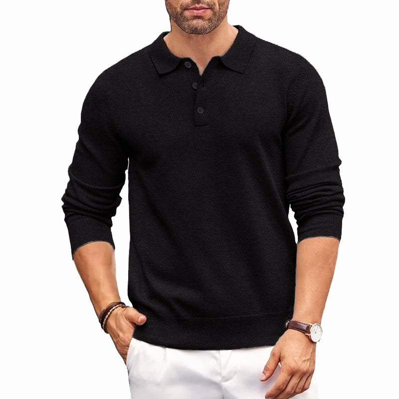 Kacob | Men's Knitted Polo Jumper – Button Collar Long Sleeve Sweater