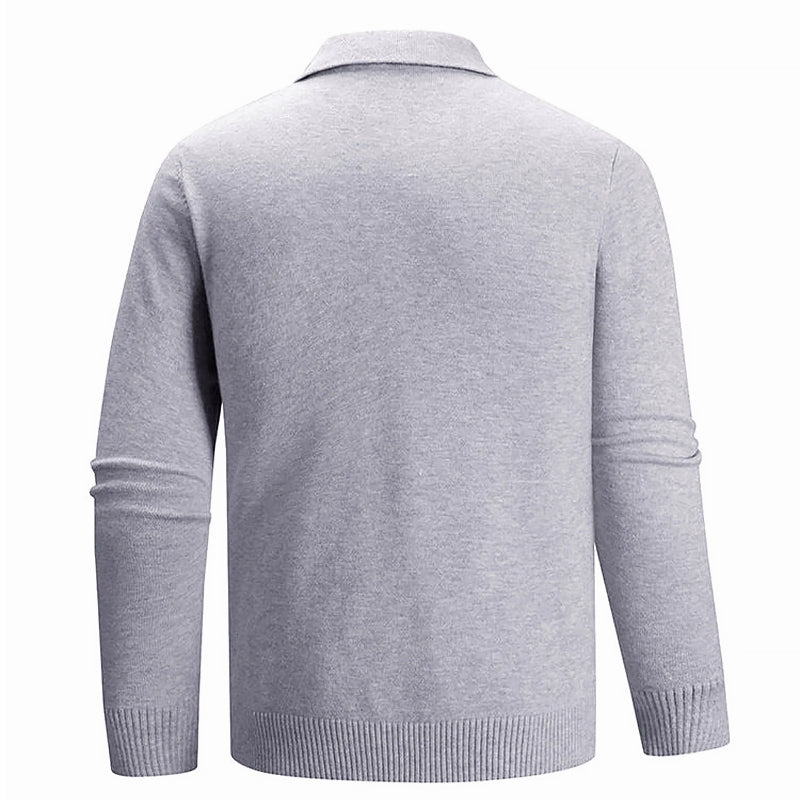 Kacob | Men's Knitted Polo Jumper – Button Collar Long Sleeve Sweater