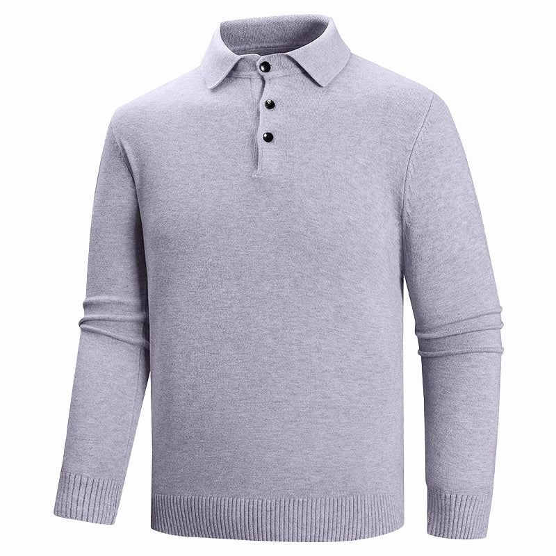 Kacob | Men's Knitted Polo Jumper – Button Collar Long Sleeve Sweater